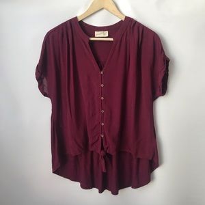 Universal Thread Burgundy Button Front Tie Top